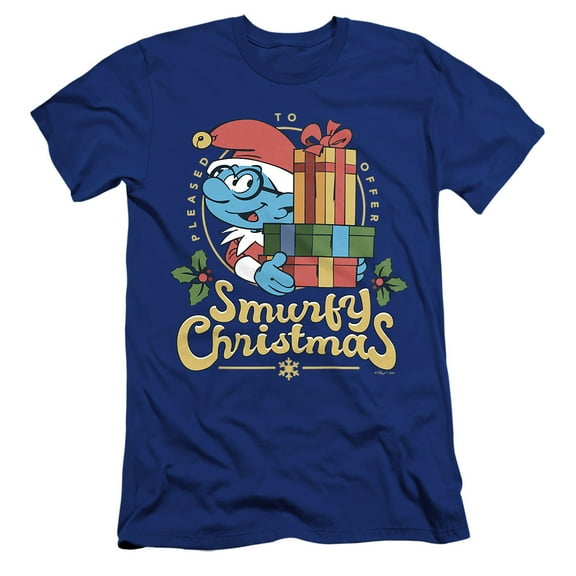 Smurfs Smurfy Christmas With Brainy Smurf Unisex Adult Canvas Brand T Shirt, Royal, X-Large
