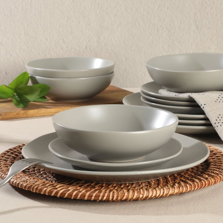 Gibson Home Bethel 12-Piece Matte Grey Stoneware Dinnerware Set