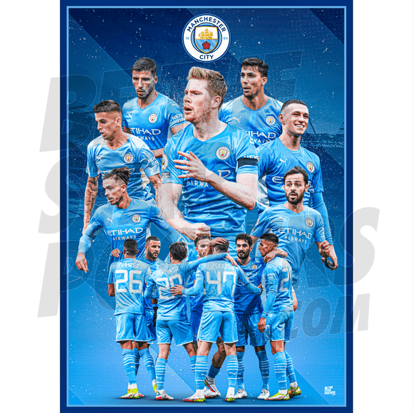 Manchester City - Affiche de Collage de Joueurs (16 par 24 Pouces)
