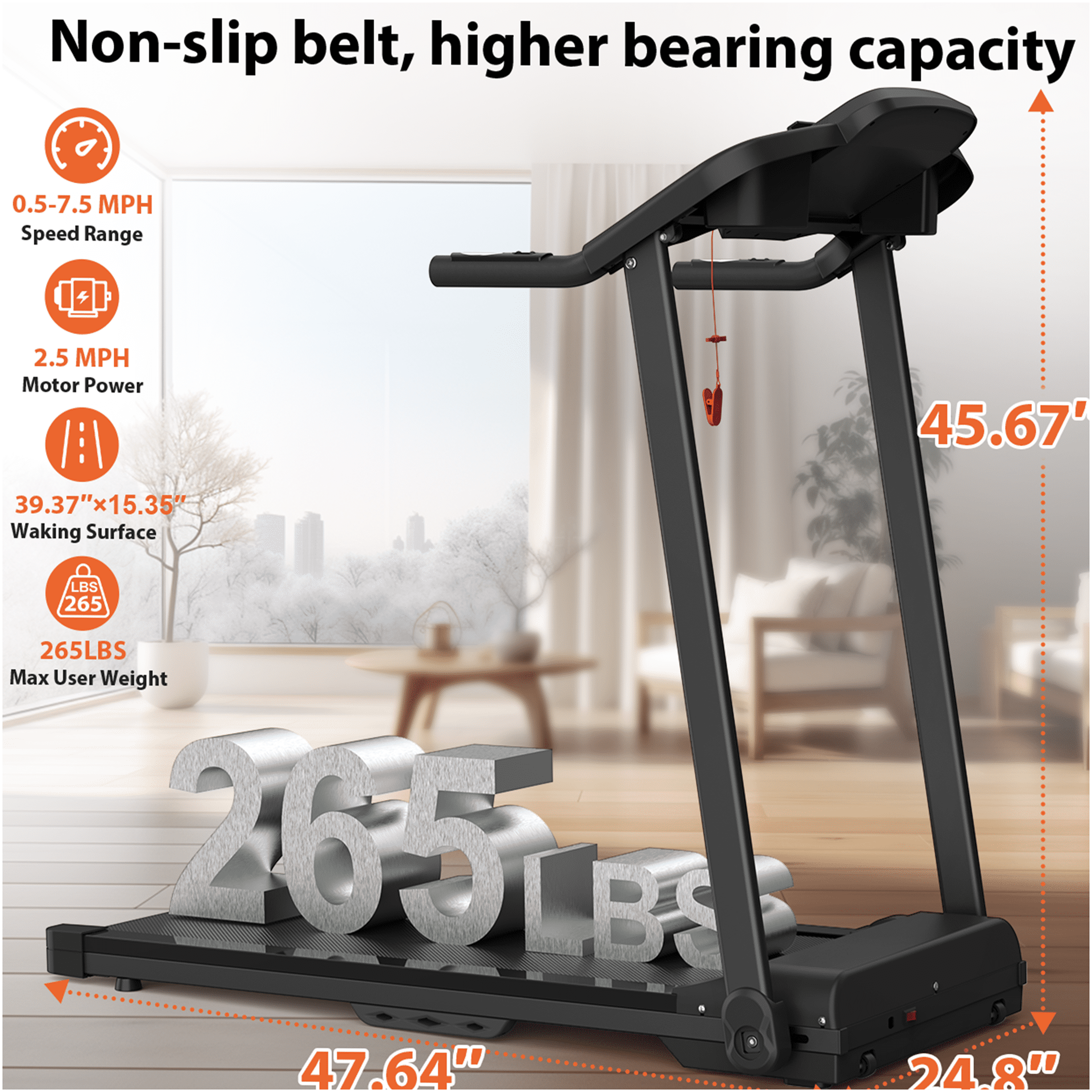 JERFIT 2025 2.5HP Folding Treadmill for Home, Electric Running Machine w/Shock Absorption, LCD Display & Bluetooth Speaker, Supports 265lbs, Space Saving Design
