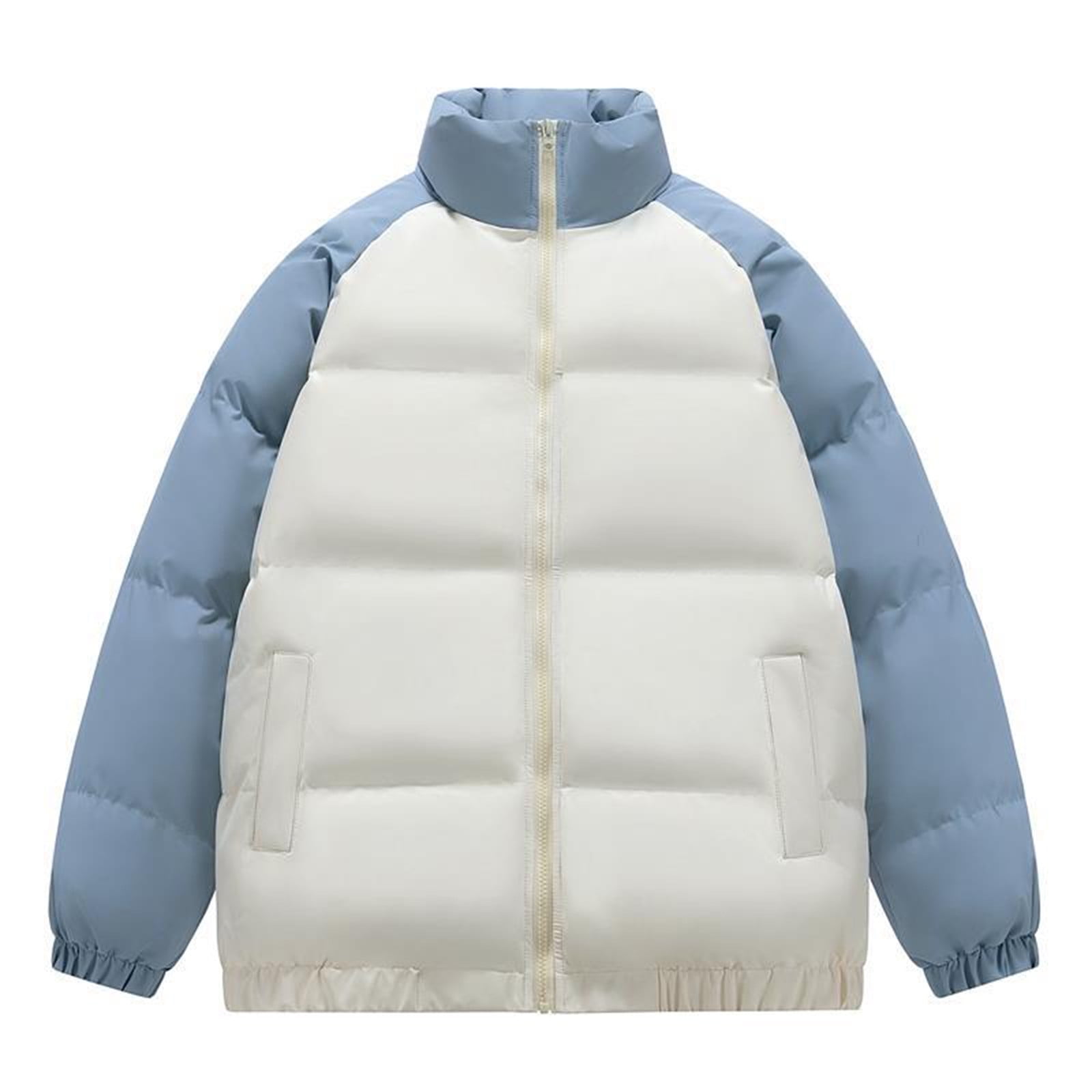 BADHUB Men's Down Jacket with No Hood Raglan Sleeve Warm Puffer Jacket Stand Collar Color Block Winter Coat Winter Clearance 2024