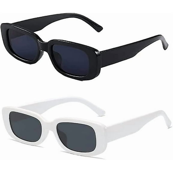 Retro Small Frame Sunglasses, Rectangular Trend - White and Black