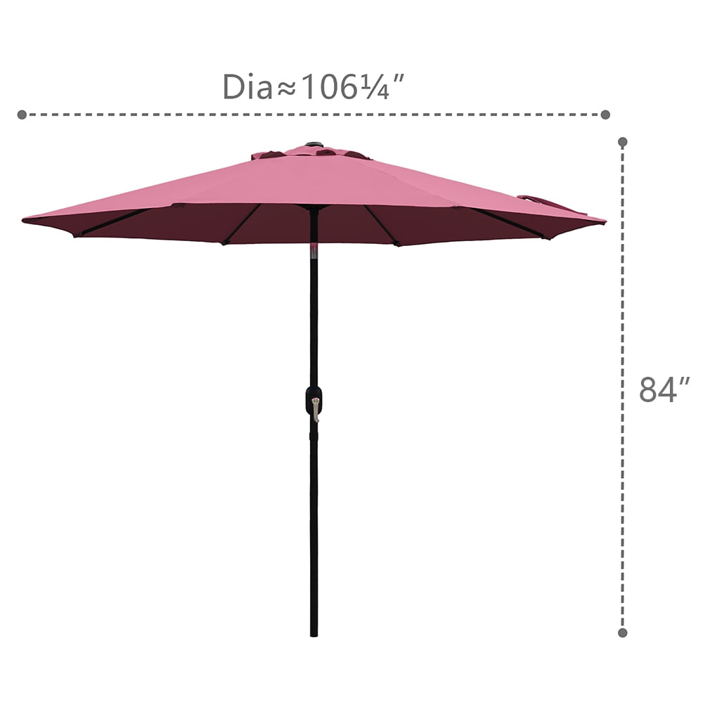 Kool Outdoor 9ft Patio Umbrella with Crank Handle and Push Button Tilt, Outdoor Market Umbrella with 8 Ribs - Burgundy