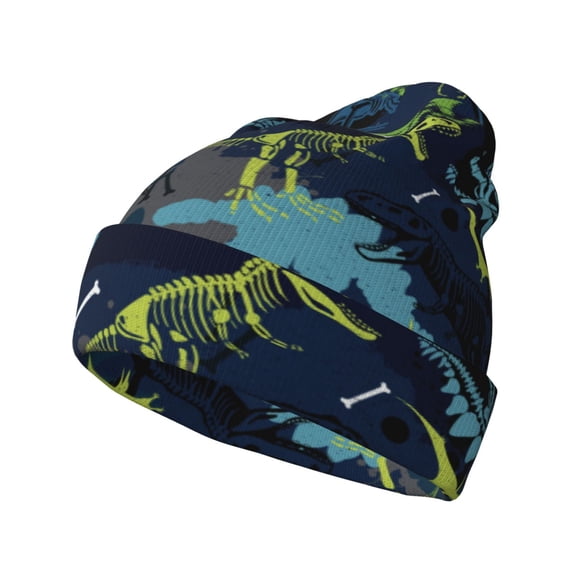 Lsque Cartoon Dinosaur Pattern Knitted Beanie, Unisex Winter Hat, Knit Hat Winter Beanies Thick Fisherman Beanies Cuffed Plain Skull Caps