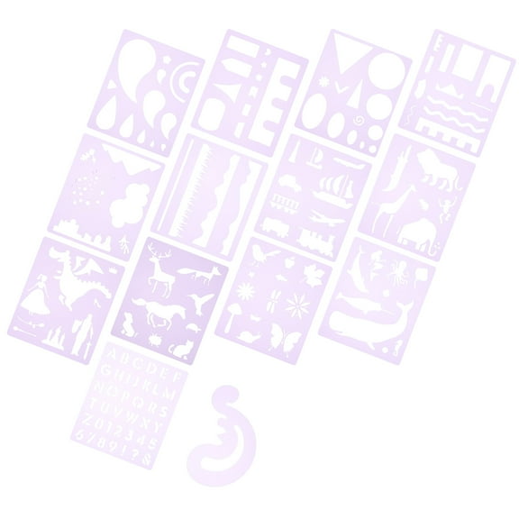 UPOUART 14-Piece Kids Tracing Stencil Set in Violet for Art and Craft Projects, Creative Drawing Supplies
