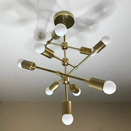 Brass Antique Modern Geometric Sputnik Chandelier 10 Light 3 Layer Mid Century Industrial Ceiling Light