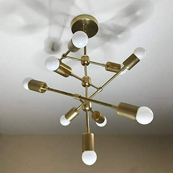 Brass Antique Modern Geometric Sputnik Chandelier 10 Light 3 Layer Mid Century Industrial Ceiling Light