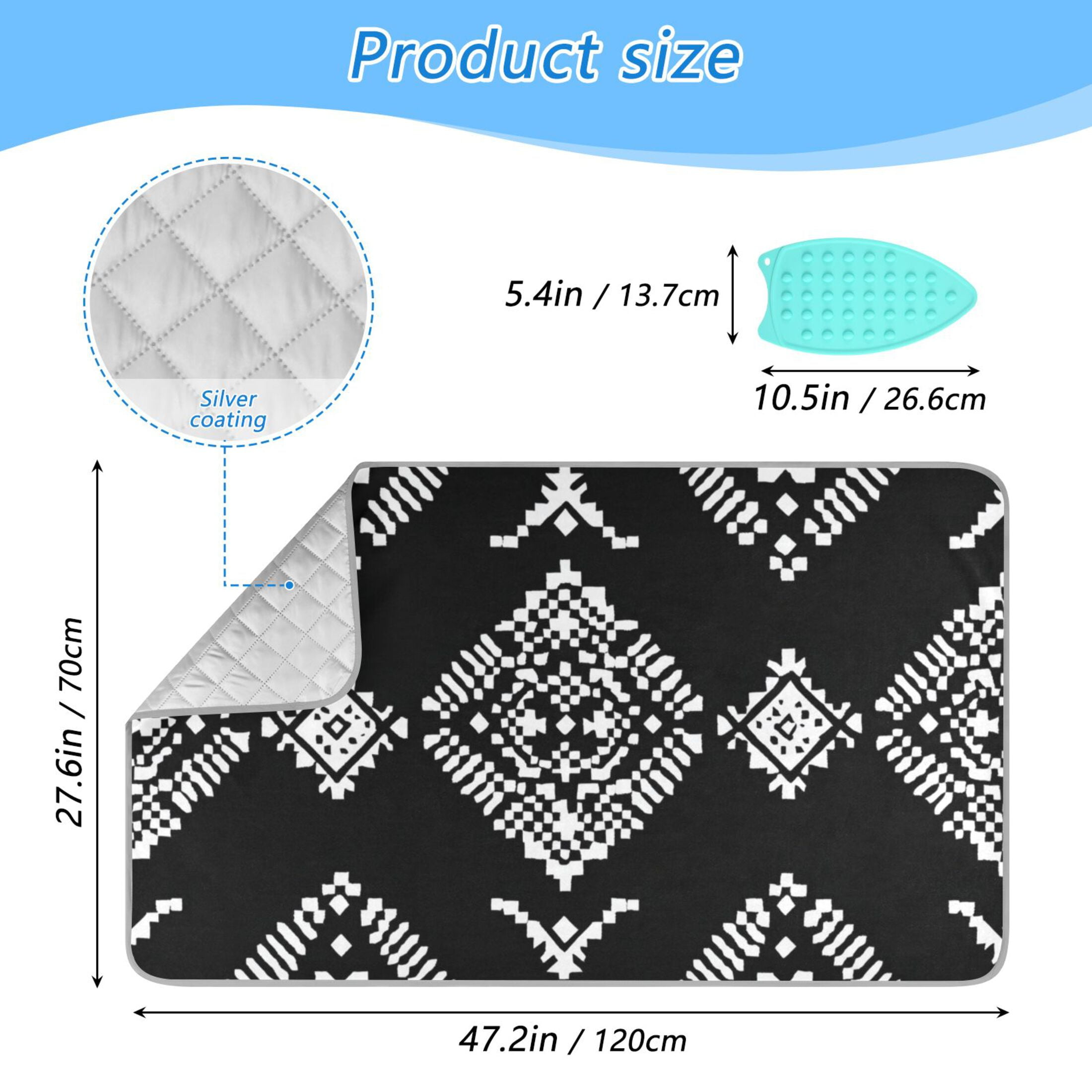White Abstract Cubes on Black Background Ironing Mat Blanket Portable Travel Ironing Pad Heat Resistant Pad 47.2" x 27.6”