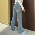 thumbnail image 2 of ladies Flare Bottom Jeans Ripped Flare Jeans for Women, Mid Waisted Side Split Leg Boot Cut Jean Trousers, Casual Washed Long Denim Trouser with Pockets Light Blue XL, 2 of 9