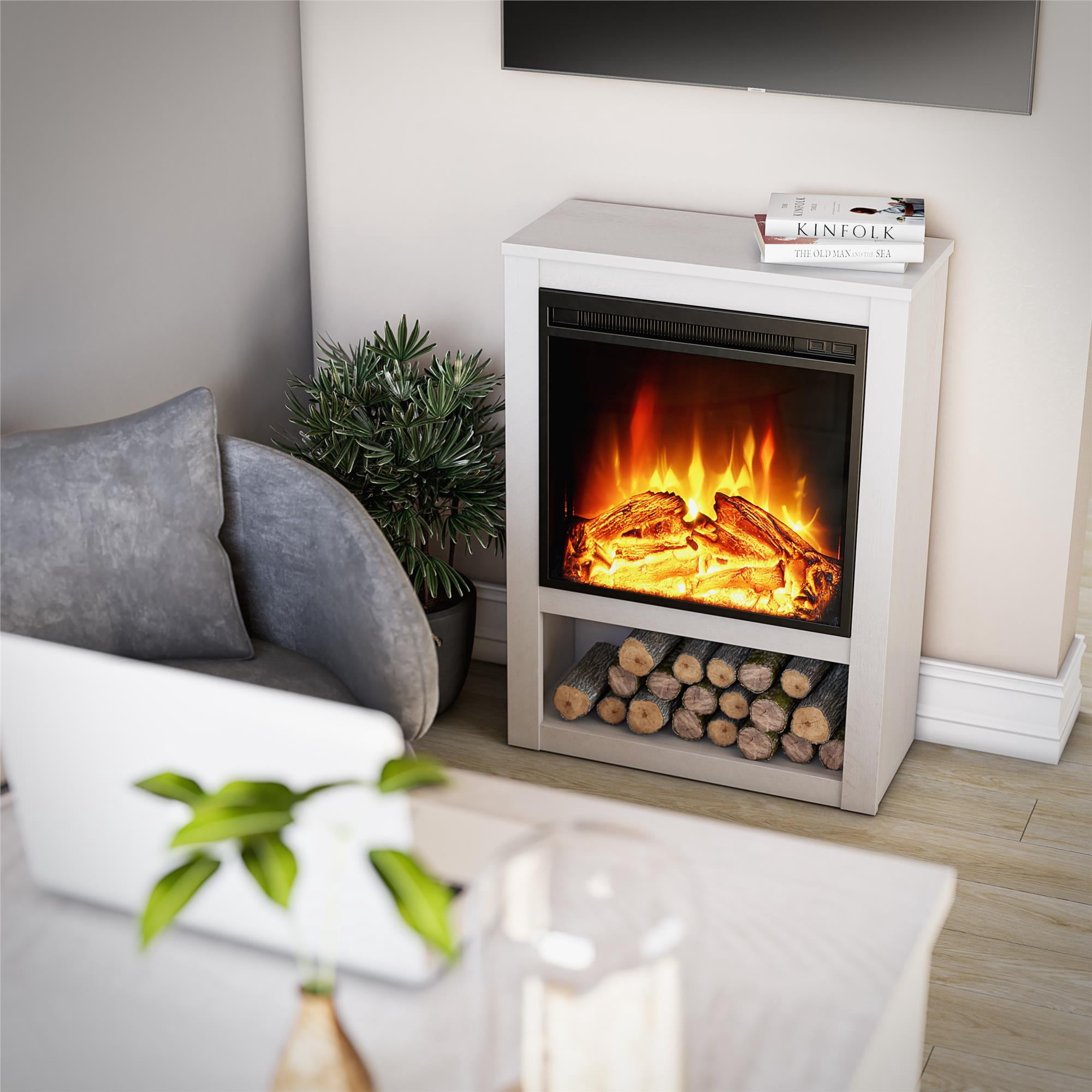 Clermont Electric Fireplace Mantel, Ivory Oak