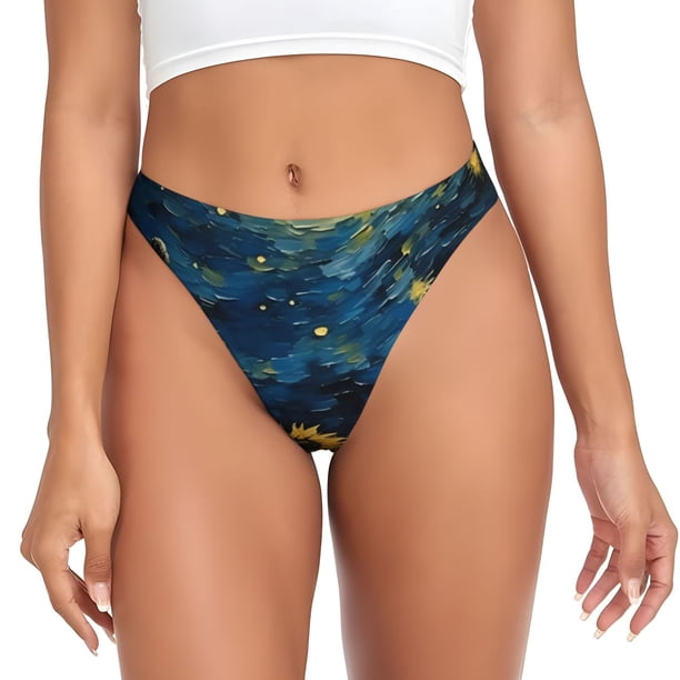 Balery Oil Starry Sky Sunflower Tangas de Algodón para Mujer con Estampado – Ropa Interior Sexy, Transpirable, G-string-Large