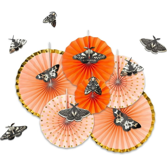 Cheerland Paper Fans Decorations Bohoween Hanging Gold Orange Moth Home Decor