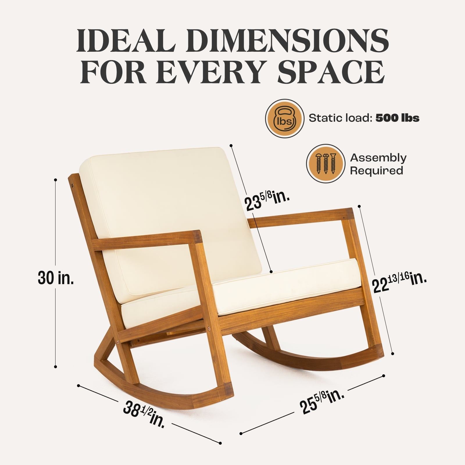 Patio Rocking Chairs with Premium Thick Cushion (Beige Version) - 500lbs Capacity