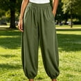 thumbnail image 2 of Women's Polyester High Waist Loose Jogger Pants, Breathable Cuffed Ankle Side Pocket Trousers, Relaxed Loungewear Bottoms for Travel Daily Errands | TruHer,Army Green L, 2 of 7