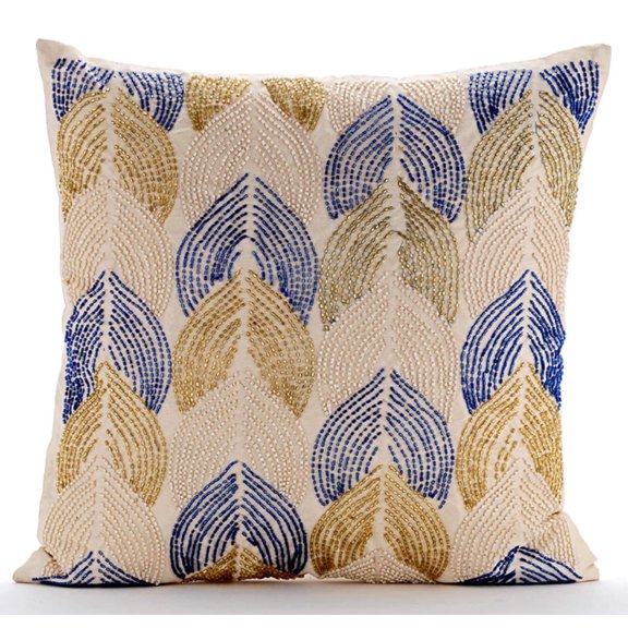 Cushion Cover Sofa, Ivory Decorative Zippered Pillow Covers 16x16 inch (40x40 cm), Silk Couch Throw Pillow Covers, Abstract, Lattice, Trellis, Beaded, Pearl, Modern - Burj Al Arab