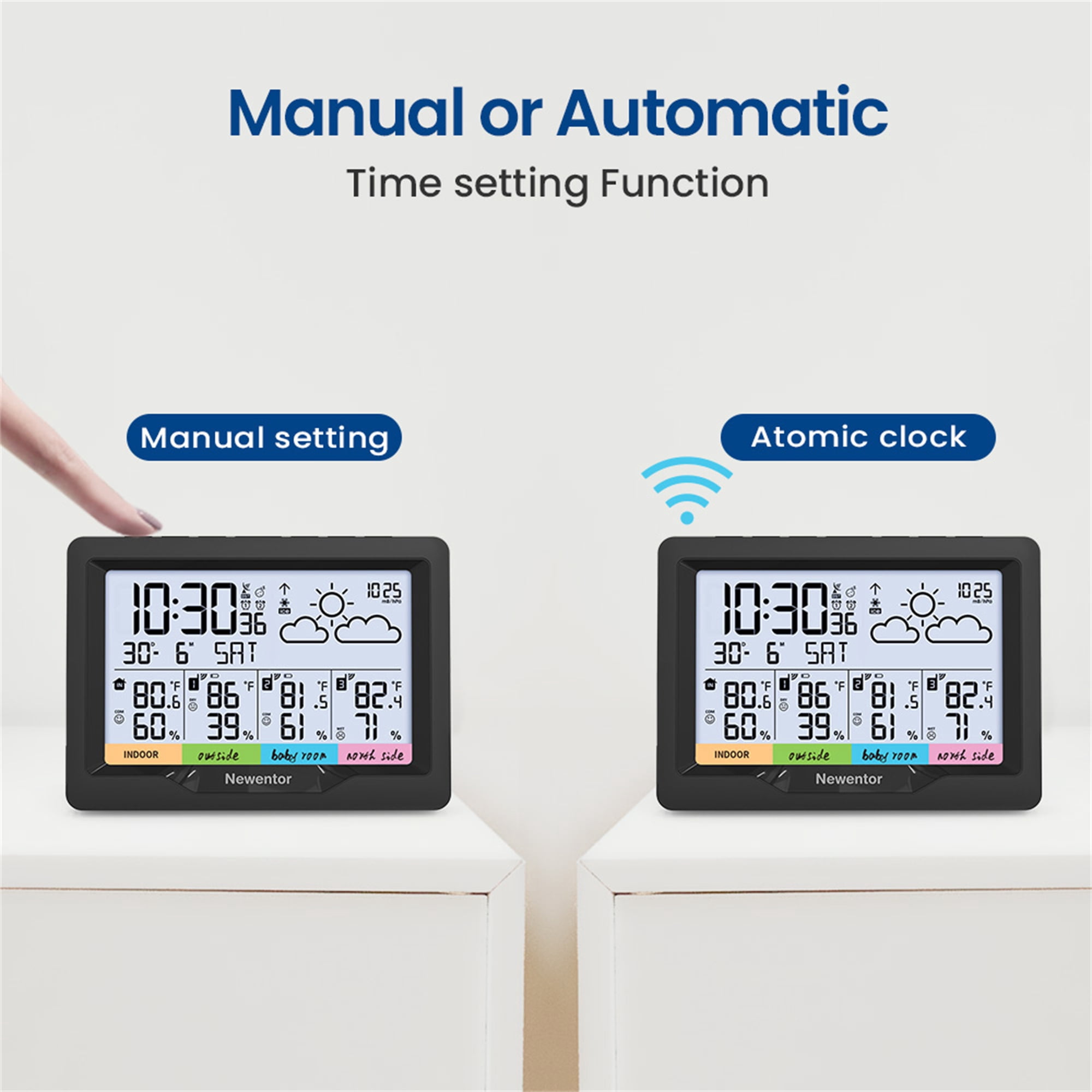 Newentor 6" Digital Display Weather Station for Home with 3 Outdoor Sensors, Indoor Outdoor Thermometer, Black