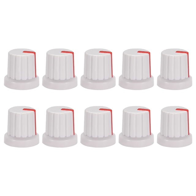 10 Pcs Perilla de agujero de eje de 6mm para amplificador de pedal de efectos de altavoz, perilla de potenciómetro blanca con marca roja