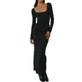 thumbnail image 2 of Women Autumn Long Evening Dress Black Long Sleeve Square Neck Open Back Party Dress, 2 of 6