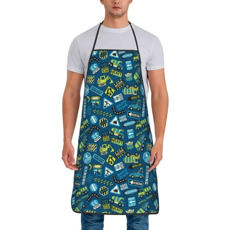 

Wukai Cartoon Heavy Equipment Machinery Road Construction Print Aprons Adjustable Bib Aprons Cooking Kitchen Chef Apron for Women and Men