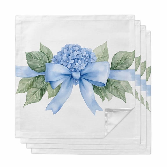 Hydrangea Spring Cloth Napkins, Idyllic Flower Floral Bow Plant Leaf Washable and Reusable Dinner Napkins Set of 4, Table Napkin for Kitchen Party Birthday Wedding Hotel Housewarming 20"x20"