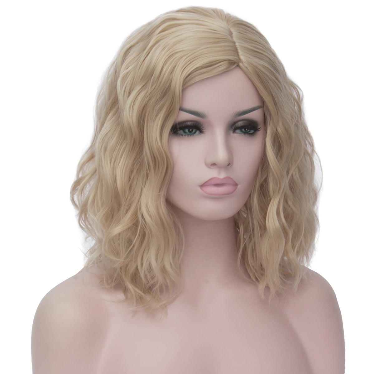 RightOn Blonde Wig for Women Short Curly Wavy Wig Blonde Bob Wig for Daily Party Wig Cap Include