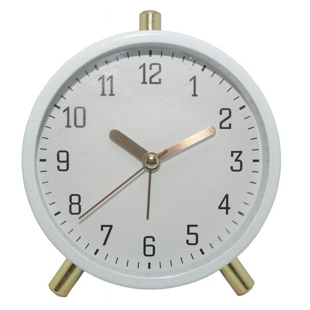 Reloj despertador analógico de cabecera para dormitorio, reloj redondo con pilas y retroiluminación(Blanco)()