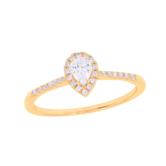 KEEVA JEWELS 0.40 Ct Pear & Round Cut Moissanite Halo Engagement Ring for Women in Yellow Gold Plated 925 Sterling Silver Ring Size 9