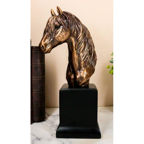 Rustic Western Long Mane Horse Stallion Head Bust 9"H Figurine With Trophy Base