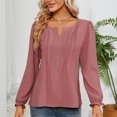 thumbnail image 4 of Scyoekwg Womens Long Sleeve Tops Loose Cute Tops Solid Color Dressy Casual Blouses Comfy V-Neck Basic Tops Blouses (Pink,M), 4 of 7