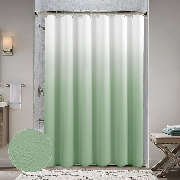 Sage Green Shower Curtains for Bathroom, Ombre Textured ​Fabric Shower Curtain Set, Hotel Spa Luxury with 12 Hooks, Machine Washable, Decorative Bathroom Curtain 72 x 72