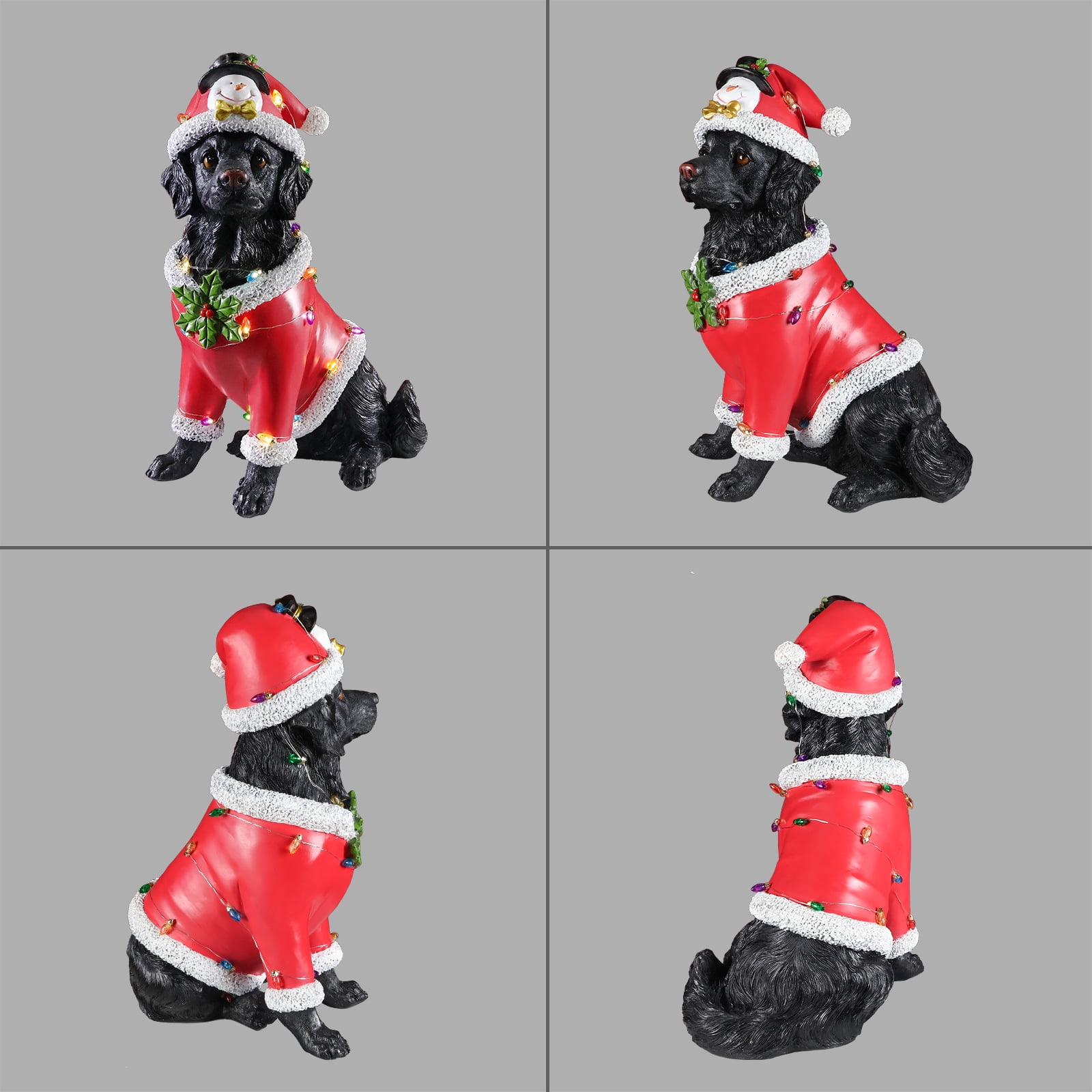 Black Retriever Dog Red Santa Outfit Christmas Statue with Santa Hat Holiday Tabletop Decor