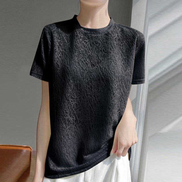 Ovbmpzd Hauts pour Femmes Décontractés à Manches Courtes Noirs Confortables T-Shirt Uni Tee Shirts Femmes G