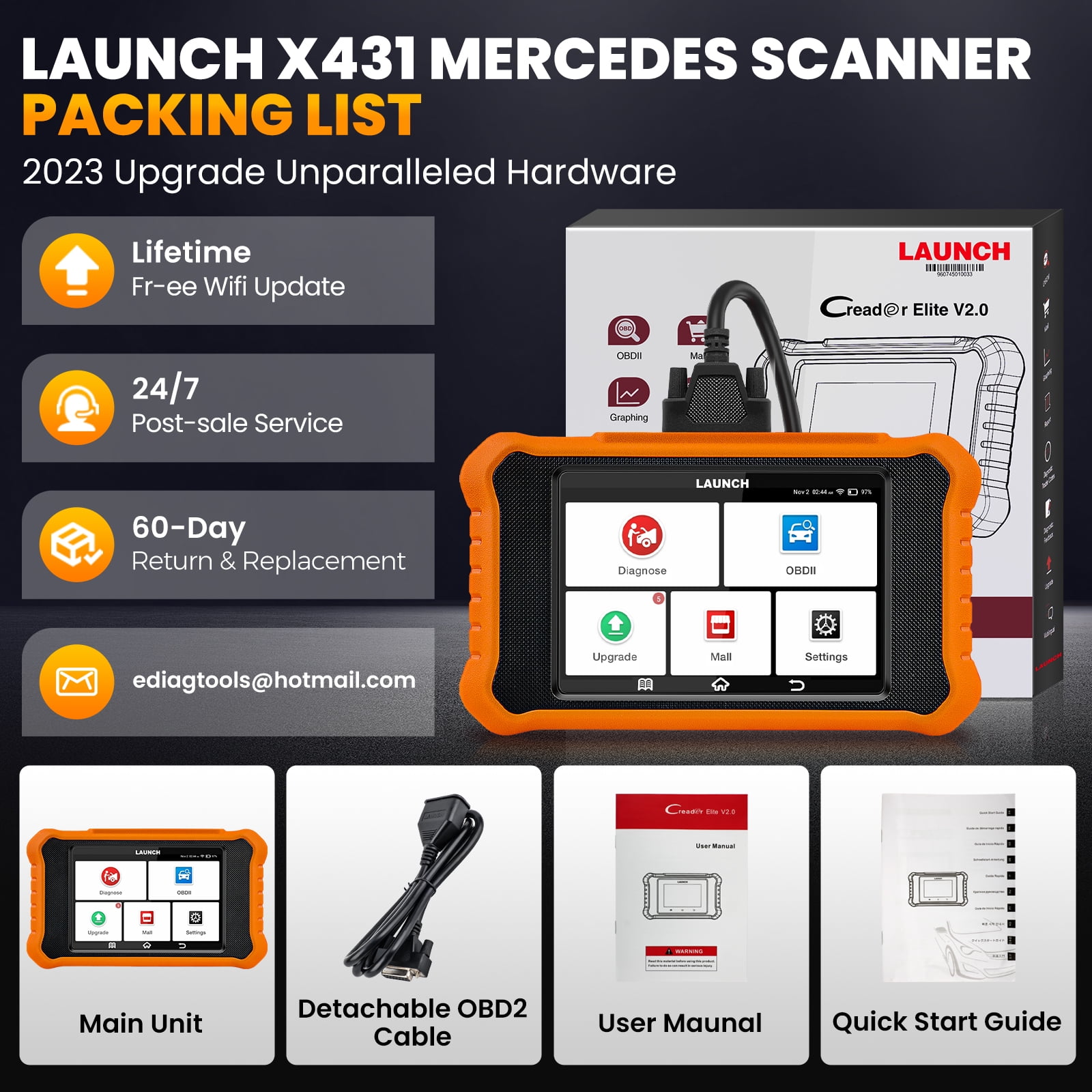 LAUNCH X431 Elite 2.0 Pro Bidirectional OBD2 Scanner Fit for Mercedes-Benz MB Sprinter Maybach,2024 Full System Diagnostic Scan Tool, All Reset Service,ECU Coding