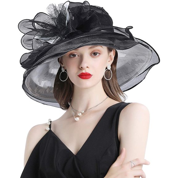 Women's Derby Church Hat Bridal Tea Party Wedding Party Sun Hat with Detachable Hat Flower as Fascinators