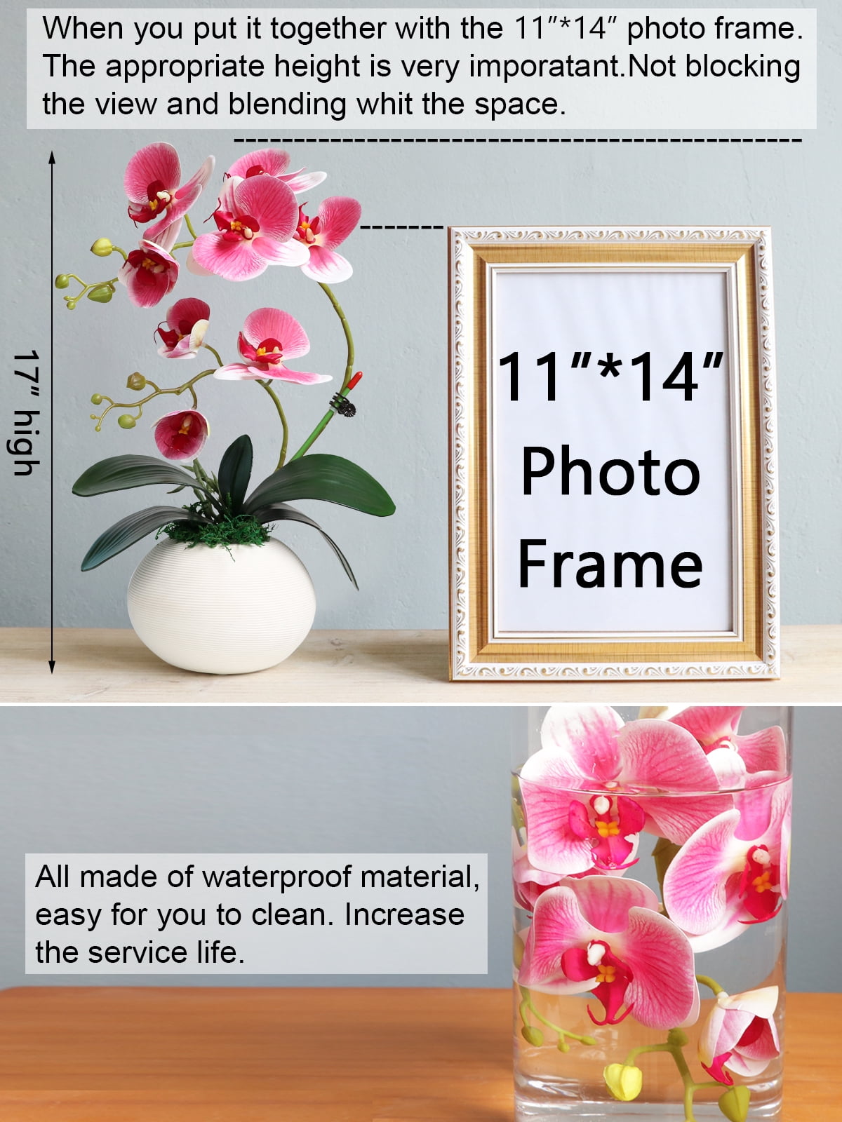 Forlaoers Modern 17" Pink Artificial Orchid Faux Flowers in vase Fake Plant Floral Arrangements Table Centerpieces for Dining Room Home Office Bathroom Decorations Indoor Farmhouse Wedding Decor
