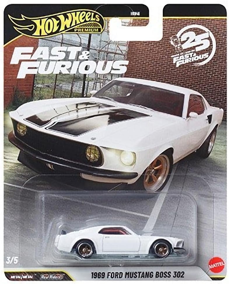 Hot Wheels Premium Fast & Furious 25th Anniversary Die-Cast Cars, Set of 5, Mitsubishi Eclipse, Mercedes 500 SEL, Mustang Boss 302, Lykan Hypersport, Toyota FJ, HNW46-956N