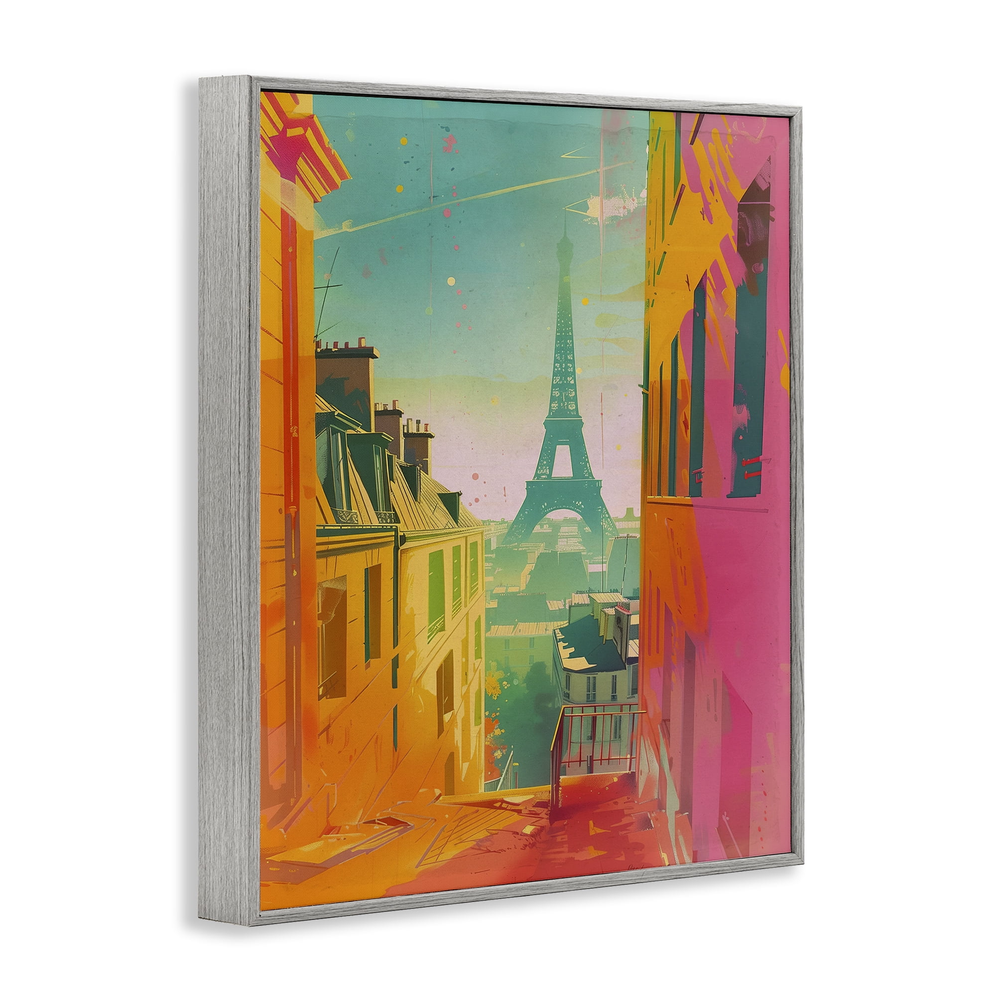 Stupell Industries Modern Paris Tower Town & City Painting Gray Framed Art Print Wall Art, 24 x 30