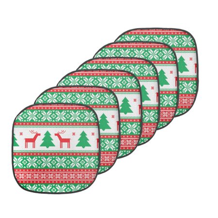 Christmas Chair Seating Cushion Set of 6  Knit Style Graphic Reindeer Star and Snowflake Holiday Family Theme  Seat Pads for Office with Anti-slip Backing  16 x16   Red Green White  by Ambesonne