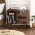 thumbnail image 4 of Record Player Stand, Record Player Table with Power Outlet, Record Storage Cabinet with Slide Door, Mid Century Modern Record Player Stand for Bedroom Living Room, 4 of 6