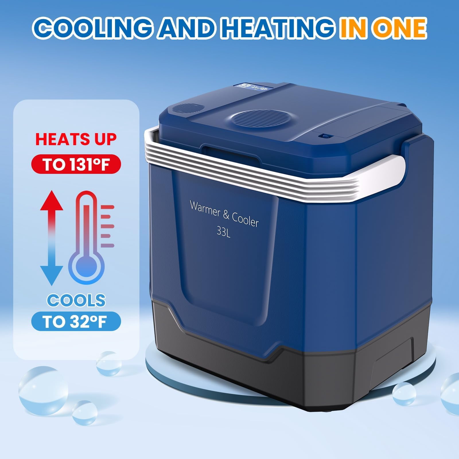 QinaQin 35 Quart (33 L) Electric Cooler & Warmer, Portable Car Refrigerator with Automatic Locking Handle, 12V Car Freezer for Vehicle with 110V AC Home Power Cord, Plug in Coolers