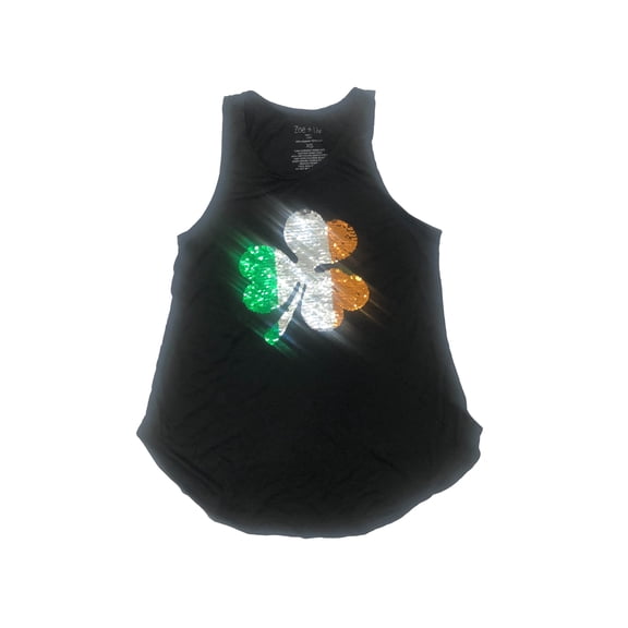 Womens Black Racerback Flip Sequin St Patrick's Day Shamrock Tank Top Medium
