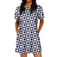 thumbnail image 4 of QAFOPEH Women Checkered Daisy Print Short Sleeve Pockets Mini Sleepdress, 4 of 5