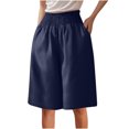 thumbnail image 5 of zbxnLI Wide Leg Shorts for Women Stretch Smocked High Waisted Cotton Linen Shorts Loose Casual Shorts for Women, 5 of 7