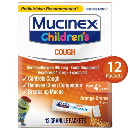 Mucinex Children's Chest Congestion Expectorant and Cough Suppressant Mini-Melts, Orange Cream, 12