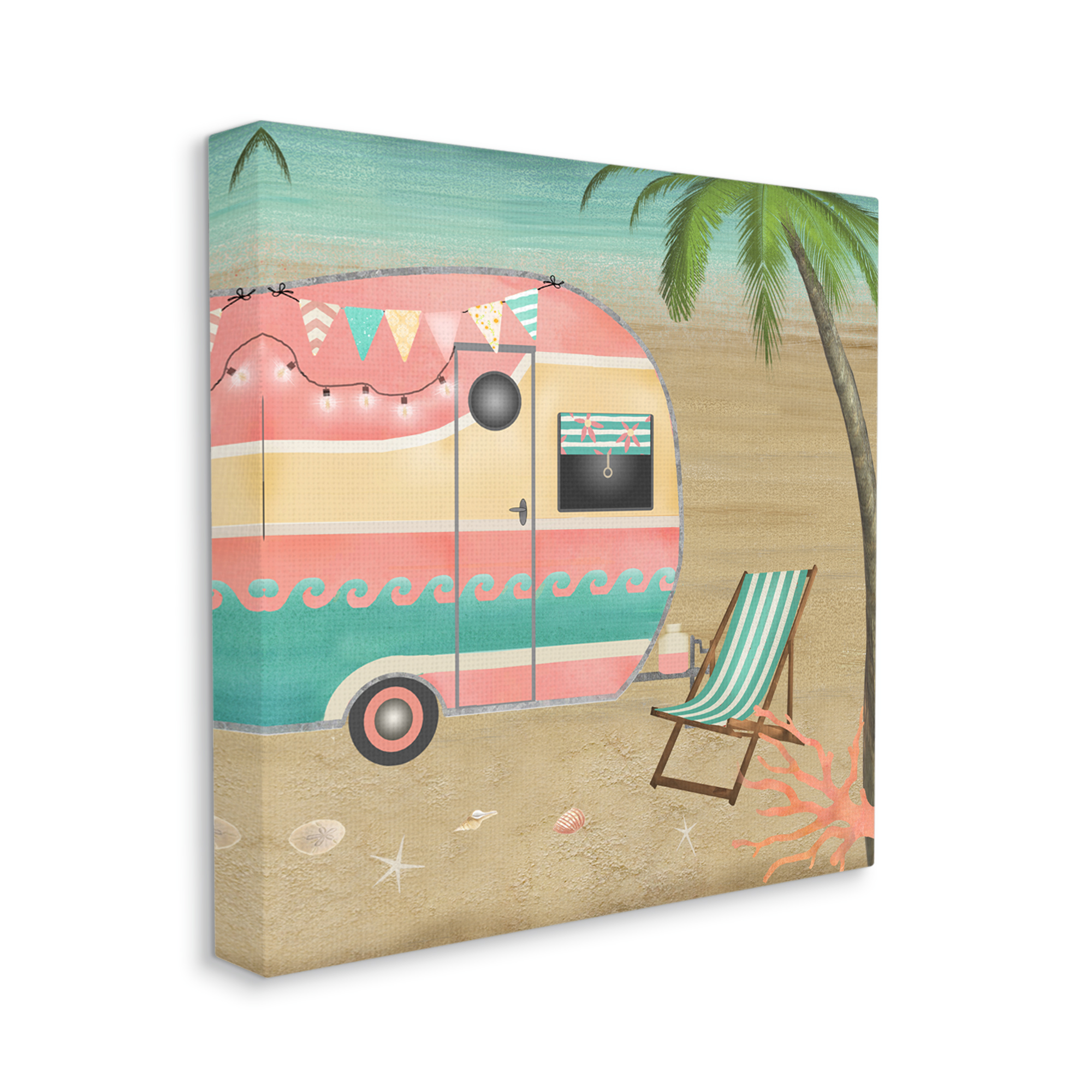 Stupell Industries Summer Camping Caravan Starfish Sand Picnic Tropical Landscape,30 x 30, Design by Beth Albert