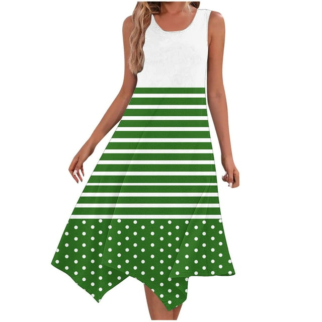 Ladies Summer Tops Impreso sin Mangas Cuello Redondo Vestido Casual para el Uso Diario Y Casual