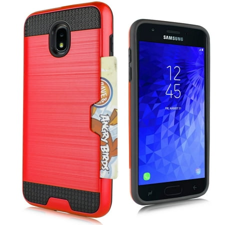 for 5.5" Samsung Galaxy J7 2018 J7 Refine J7 Star J737 Case Phone Case Card Pocket Shock proof Edges Hybrid Bumper Cover red
