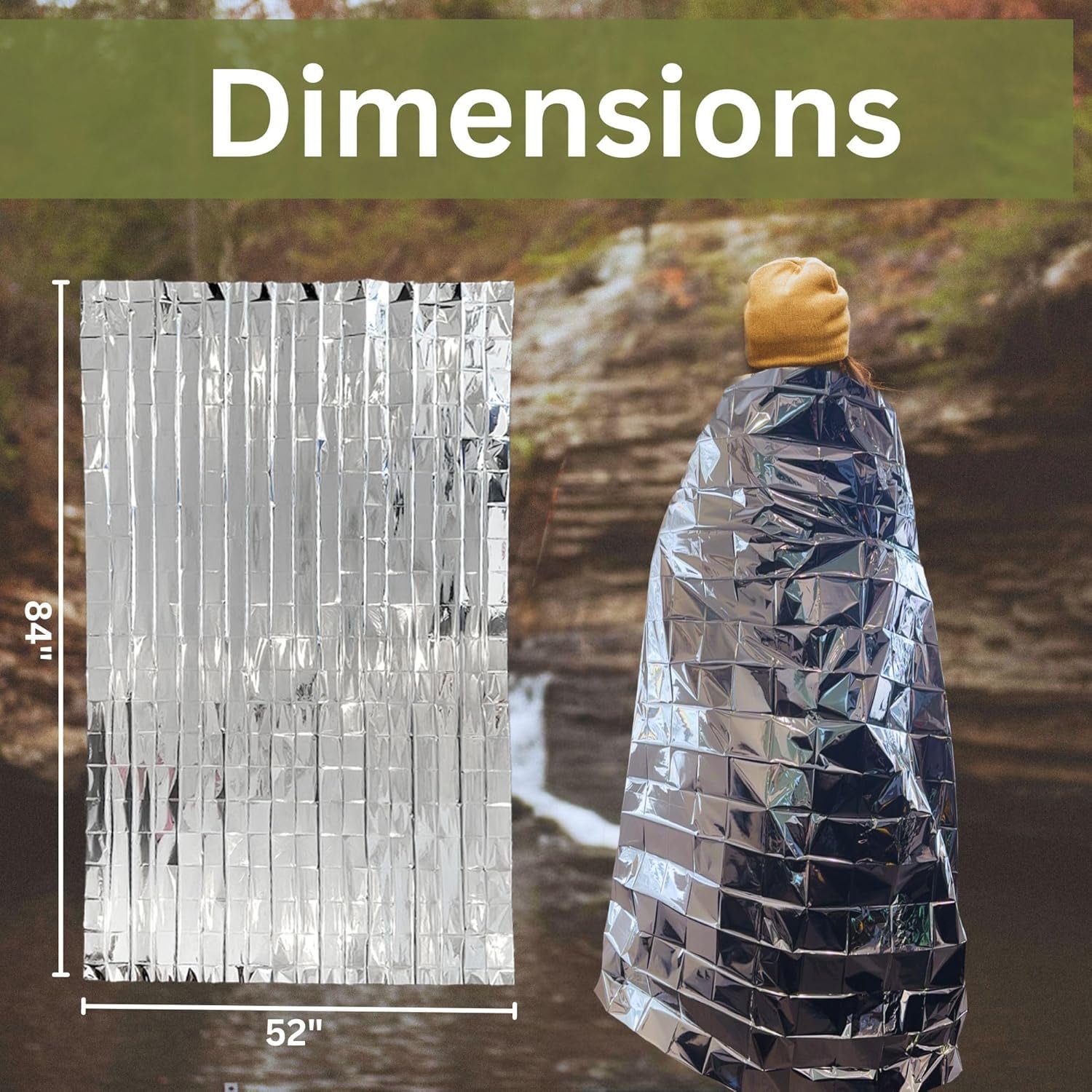[50 Pack] Thermal Reflective Emergency Blanket 52”x84” | Emergency Mylar Blankets | Survival Blanket for Survival Supplies | Camping, Hiking, or Emergencies