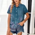 thumbnail image 4 of Dwralegc Business Casual Tops for Women Short Sleeve Button Down Shirt Dressy Work Casual Clothes Business Summer Spring Solid Color V Neck Outfits Royal Blue L, 4 of 5
