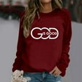 thumbnail image 2 of Tiweut Casual Womens Sweatshirts Long Sleeve Crewneck Graphic Printed Loose Fit Pullover Relaxed Fit Blouses Wine,S, 2 of 4